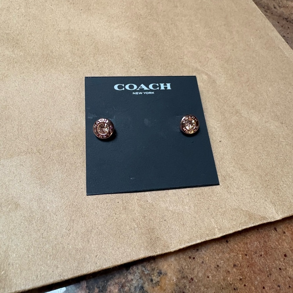Coach Open Circle stone Stud Rose Gold Earrings